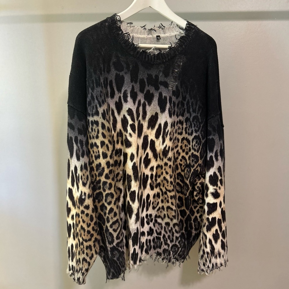R13 Black and Cream Relaxed Long Sleeve Sweater